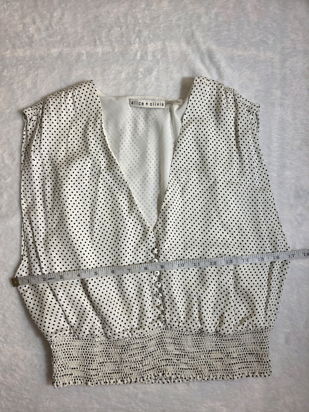 Alice + Olivia Loretta Polka Dot Smocked Waist Crop Top Size S - Picture 7 of 11